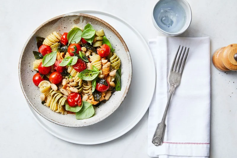 Blistered tomato and cannellini spirals